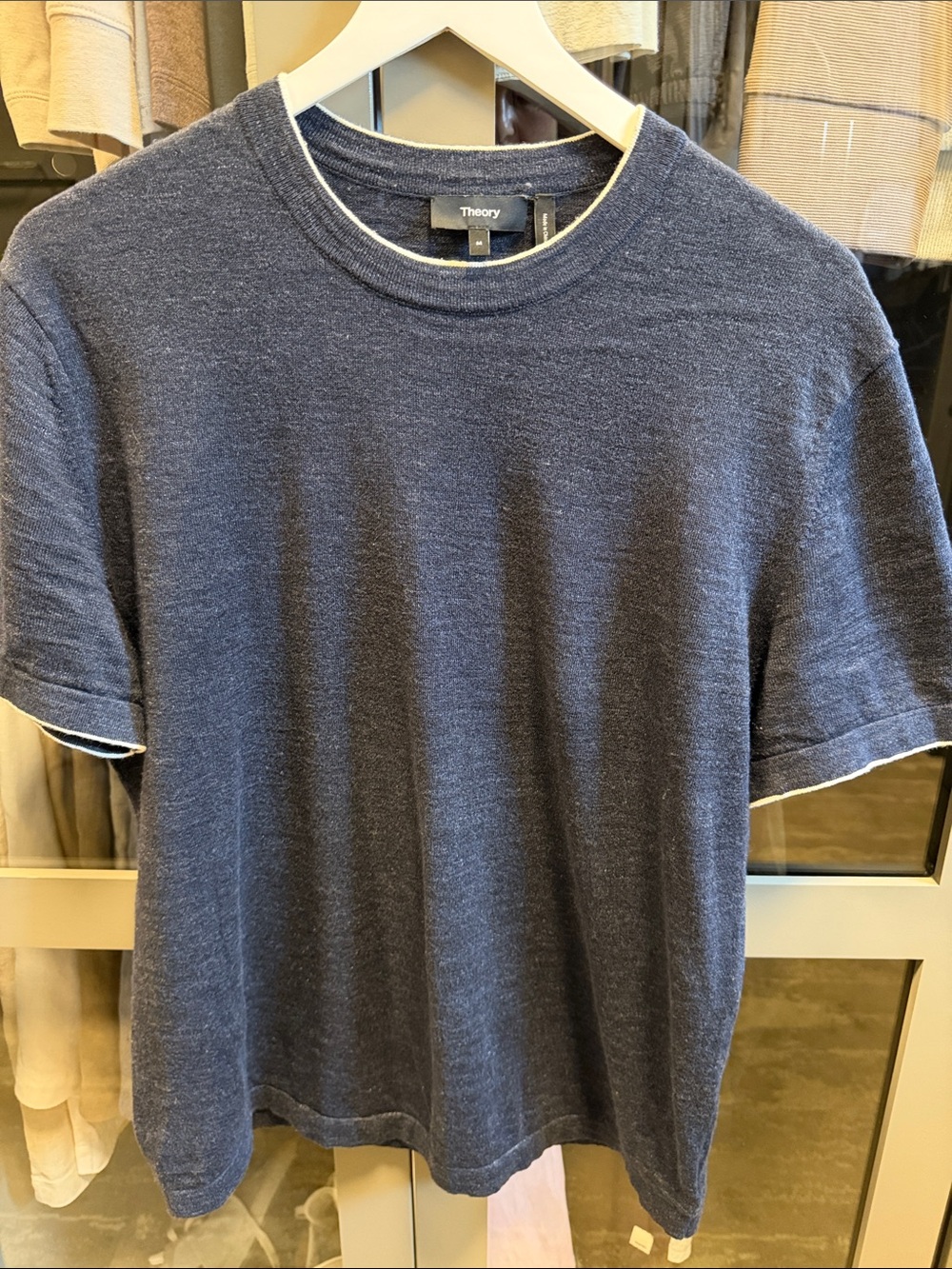 Theory Navy Short-Sleeve Crewneck Tee with White Trim